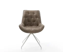 EsszimmerstuhlTaimi-Flex Mikrofaser Taupe Vintage Kreuzgestell konisch Edelstahl Sofort versandfertig