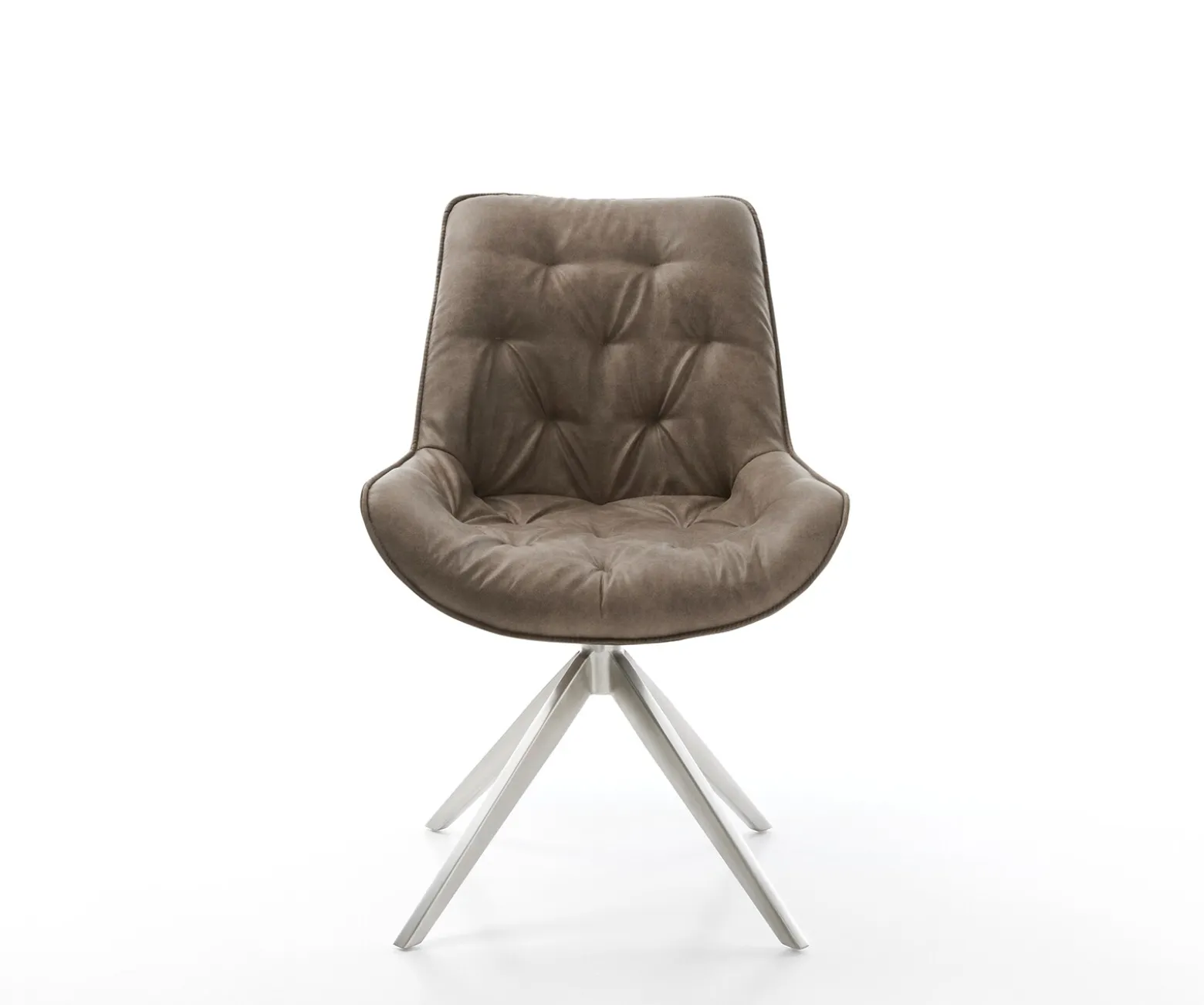 EsszimmerstuhlTaimi-Flex Mikrofaser Taupe Vintage Kreuzgestell breit Edelstahl Sofort versandfertig