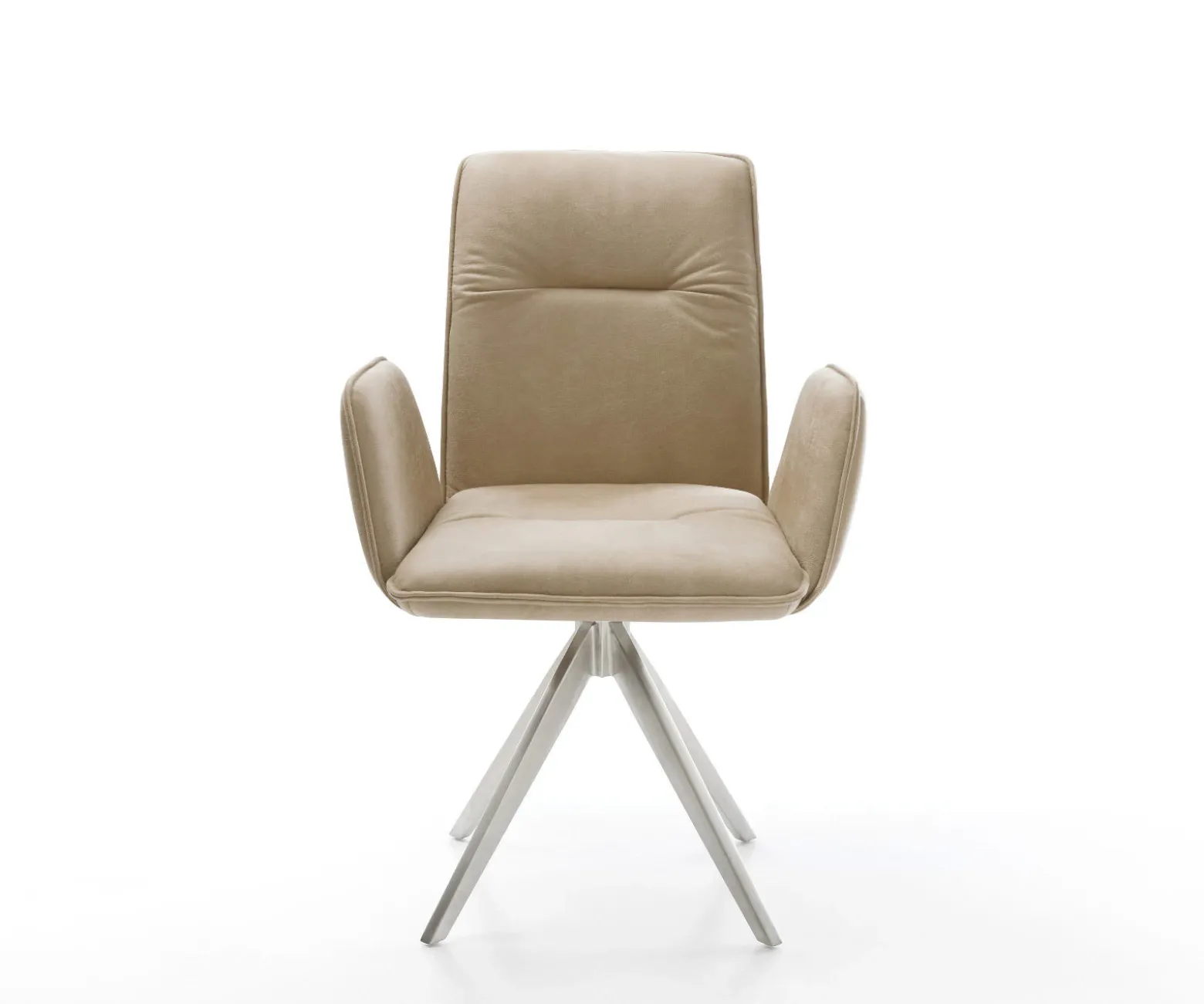 EsszimmerstuhlVinja-Flex Mikrofaser Beige Vintage Kreuzgestell kantig Edelstahl Sofort versandfertig
