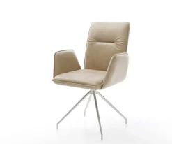 EsszimmerstuhlVinja-Flex Mikrofaser Beige Vintage Kreuzgestell konisch Edelstahl Sofort versandfertig