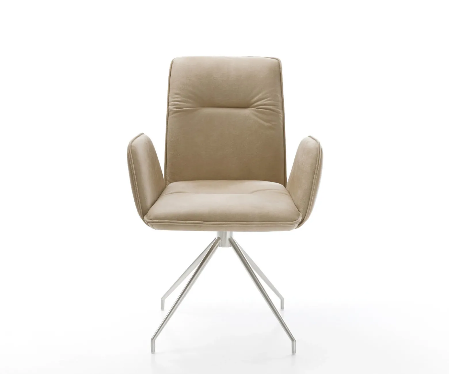 EsszimmerstuhlVinja-Flex Mikrofaser Beige Vintage Kreuzgestell konisch Edelstahl Sofort versandfertig