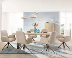 EsszimmerstuhlZoa-Flex Cord Beige Kreuzgestell kantig Edelstahl Taschenfederkern Sofort versandfertig