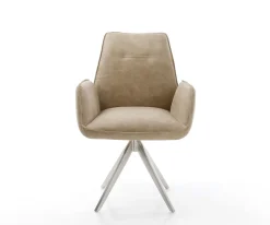 EsszimmerstuhlZoa-Flex Mikrofaser Beige Vintage Kreuzgestell kantig Edelstahl Taschenfederkern Sofort versandfertig