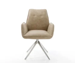 EsszimmerstuhlZoa-Flex Mikrofaser Beige Vintage Kreuzgestell breit Edelstahl Taschenfederkern Sofort versandfertig
