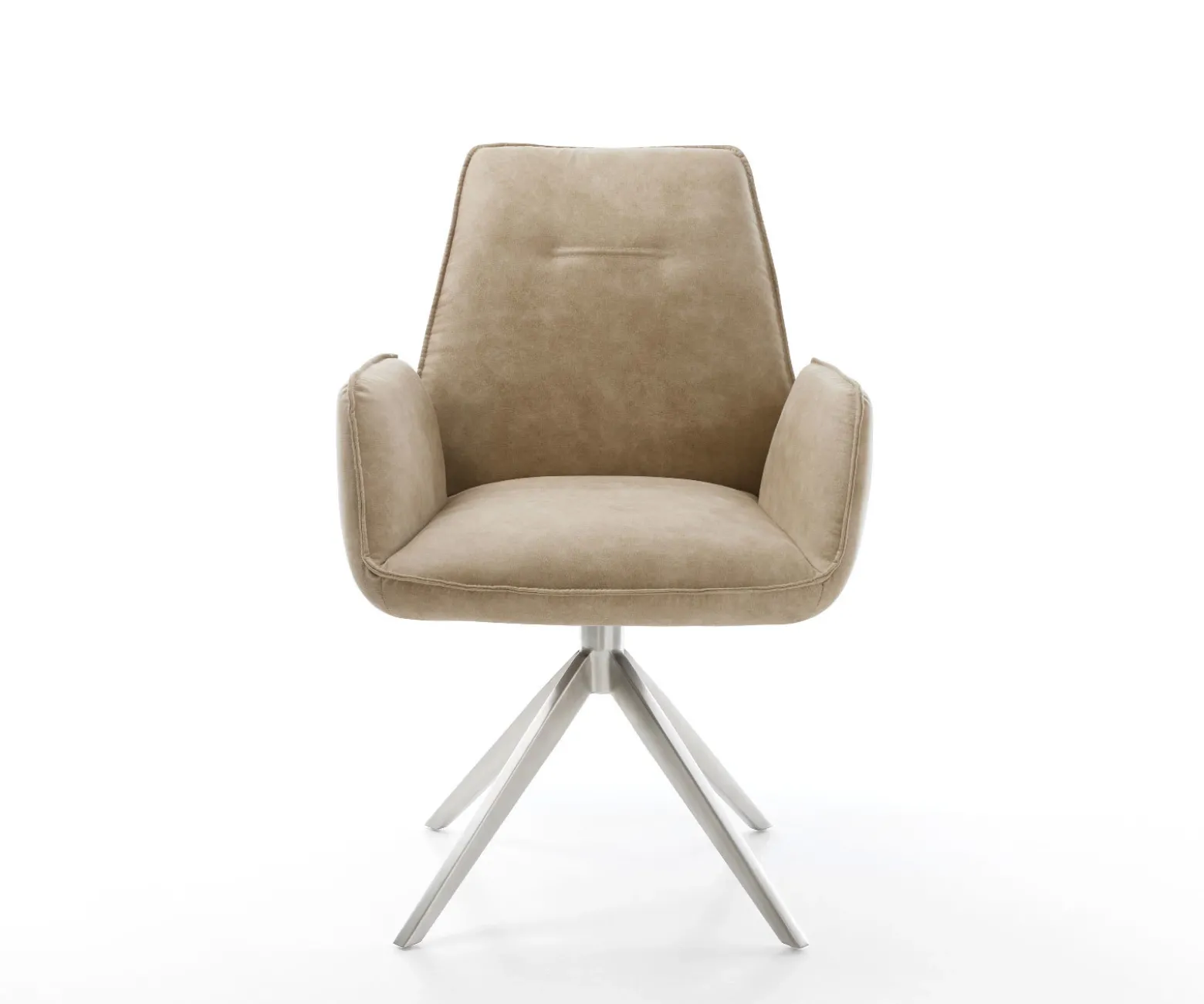 EsszimmerstuhlZoa-Flex Mikrofaser Beige Vintage Kreuzgestell breit Edelstahl Taschenfederkern Sofort versandfertig