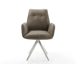 EsszimmerstuhlZoa-Flex Mikrofaser Taupe Vintage Kreuzgestell kantig Edelstahl Taschenfederkern Sofort versandfertig