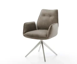 EsszimmerstuhlZoa-Flex Mikrofaser Taupe Vintage Kreuzgestell breit Edelstahl Taschenfederkern Sofort versandfertig