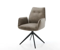 EsszimmerstuhlZoa-Flex Mikrofaser Taupe Vintage Kreuzgestell breit Schwarz Taschenfederkern Sofort versandfertig