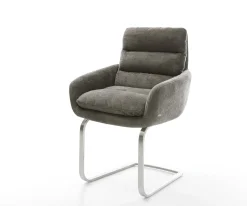 FreischwingerAbelia-Flex mit Armlehnen Bouclé Soft Schlamm Freischwinger flach Edelstahl Sofort versandfertig
