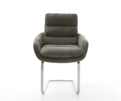 FreischwingerAbelia-Flex mit Armlehnen Bouclé Soft Schlamm Freischwinger flach Edelstahl Sofort versandfertig