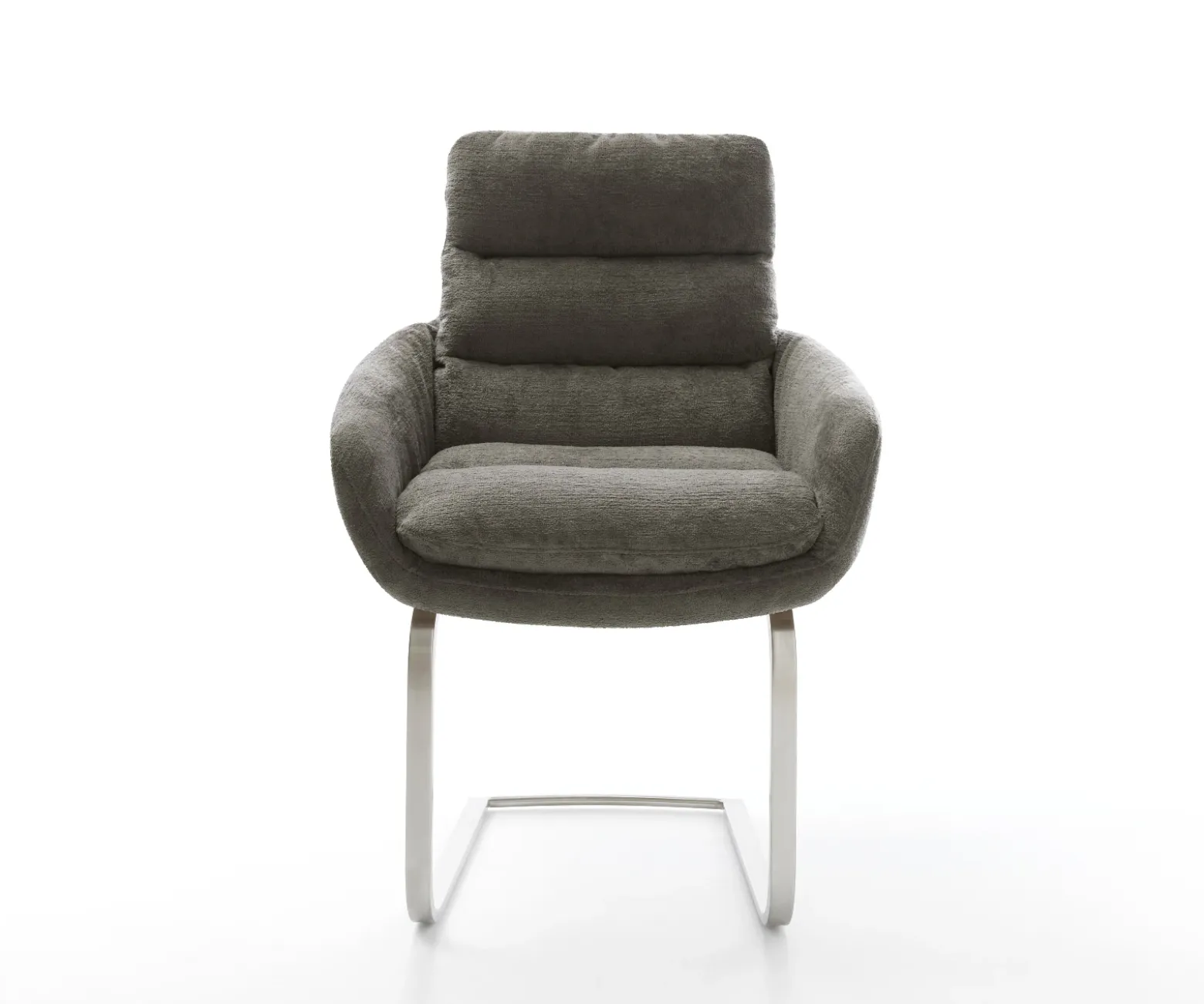 FreischwingerAbelia-Flex mit Armlehnen Bouclé Soft Schlamm Freischwinger flach Edelstahl Sofort versandfertig