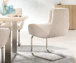 FreischwingerAbelia-Flex mit Armlehnen Cord Beige Freischwinger flach Edelstahl Sofort versandfertig