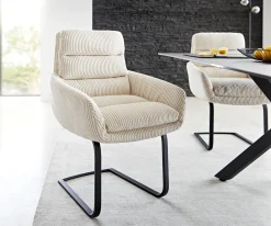 FreischwingerAbelia-Flex mit Armlehnen Cord Beige Freischwinger flach Schwarz Sofort versandfertig