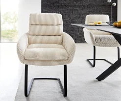 FreischwingerAbelia-Flex mit Armlehnen Cord Beige Freischwinger flach Schwarz Sofort versandfertig