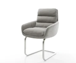 FreischwingerAbelia-Flex mit Armlehnen Strukturstoff Soft Grau Freischwinger flach Edelstahl Sofort versandfertig