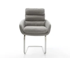 FreischwingerAbelia-Flex mit Armlehnen Strukturstoff Soft Grau Freischwinger flach Edelstahl Sofort versandfertig