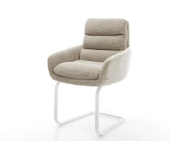 FreischwingerAbelia-Flex mit Armlehnen Webstoff Soft Beige Freischwinger flach Weiß Sofort versandfertig