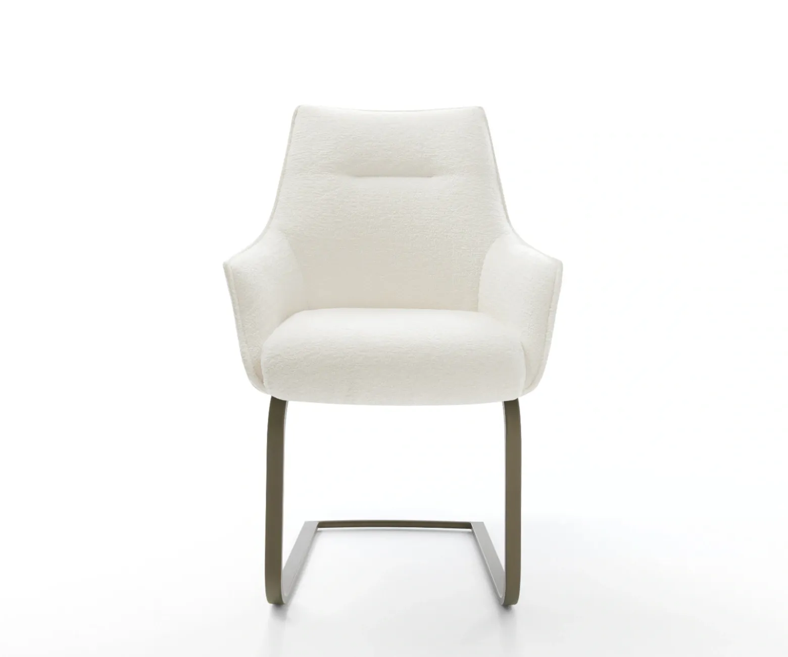 FreischwingerAlja-Flex mit Armlehnen Bouclé Soft Beige Freischwinger flach Effektfinish Titan Taschenfederkern Sofort versandfertig
