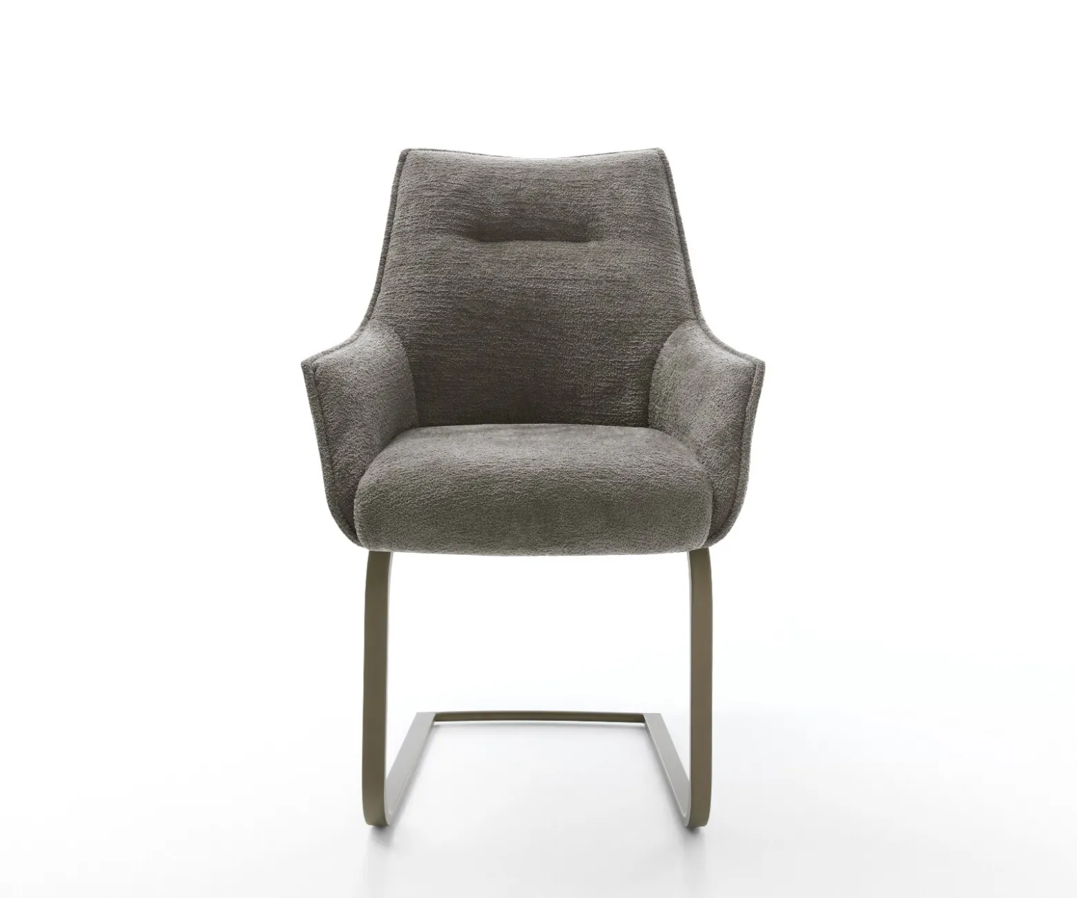 FreischwingerAlja-Flex mit Armlehnen Bouclé Soft Schlamm Freischwinger flach Effektfinish Titan Taschenfederkern Sofort versandfertig