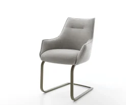 FreischwingerAlja-Flex mit Armlehnen Strukturstoff Soft Grau Freischwinger flach Effektfinish Titan Taschenfederkern Sofort versandfertig