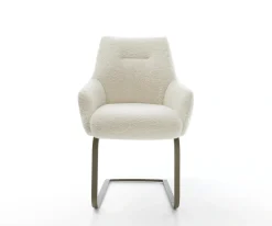 FreischwingerAlja-Flex mit Armlehnen Teddystoff Beige Freischwinger flach Effektfinish Titan Taschenfederkern Sofort versandfertig