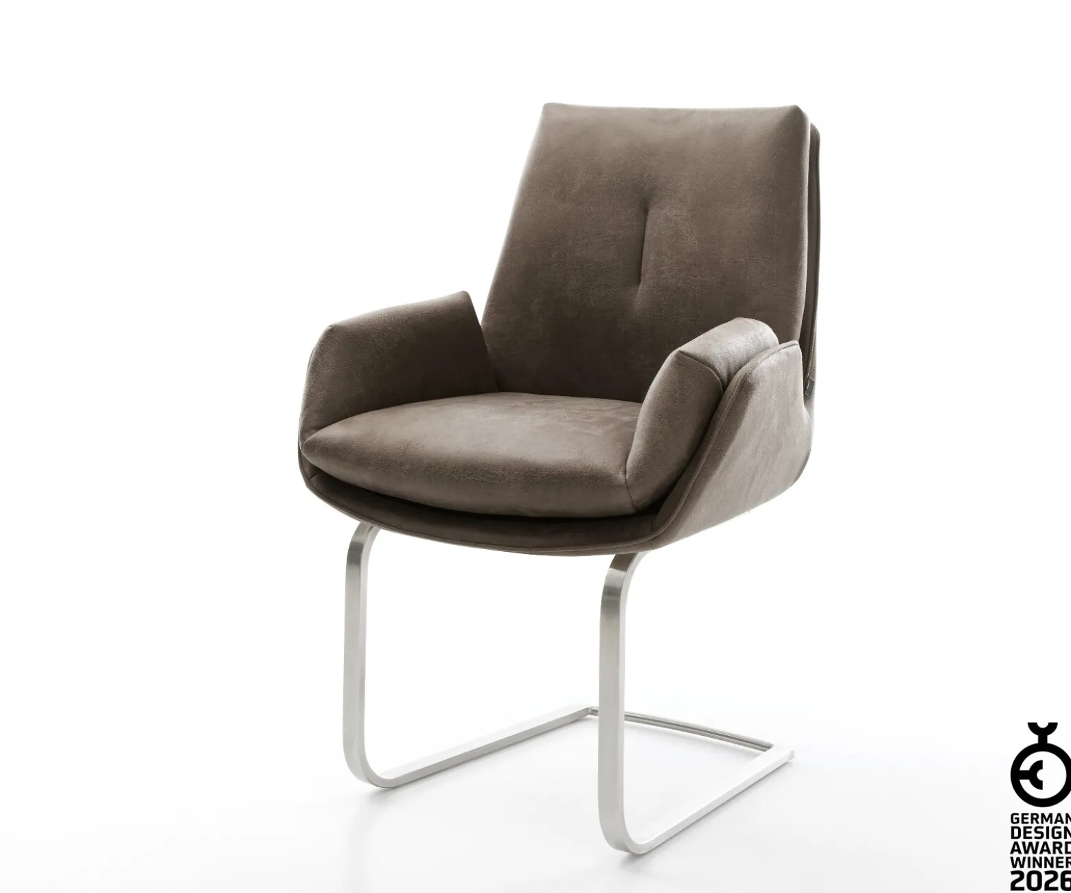 FreischwingerClea-Flex Mikrofaser Taupe Vintage Freischwinger flach Edelstahl Sofort versandfertig