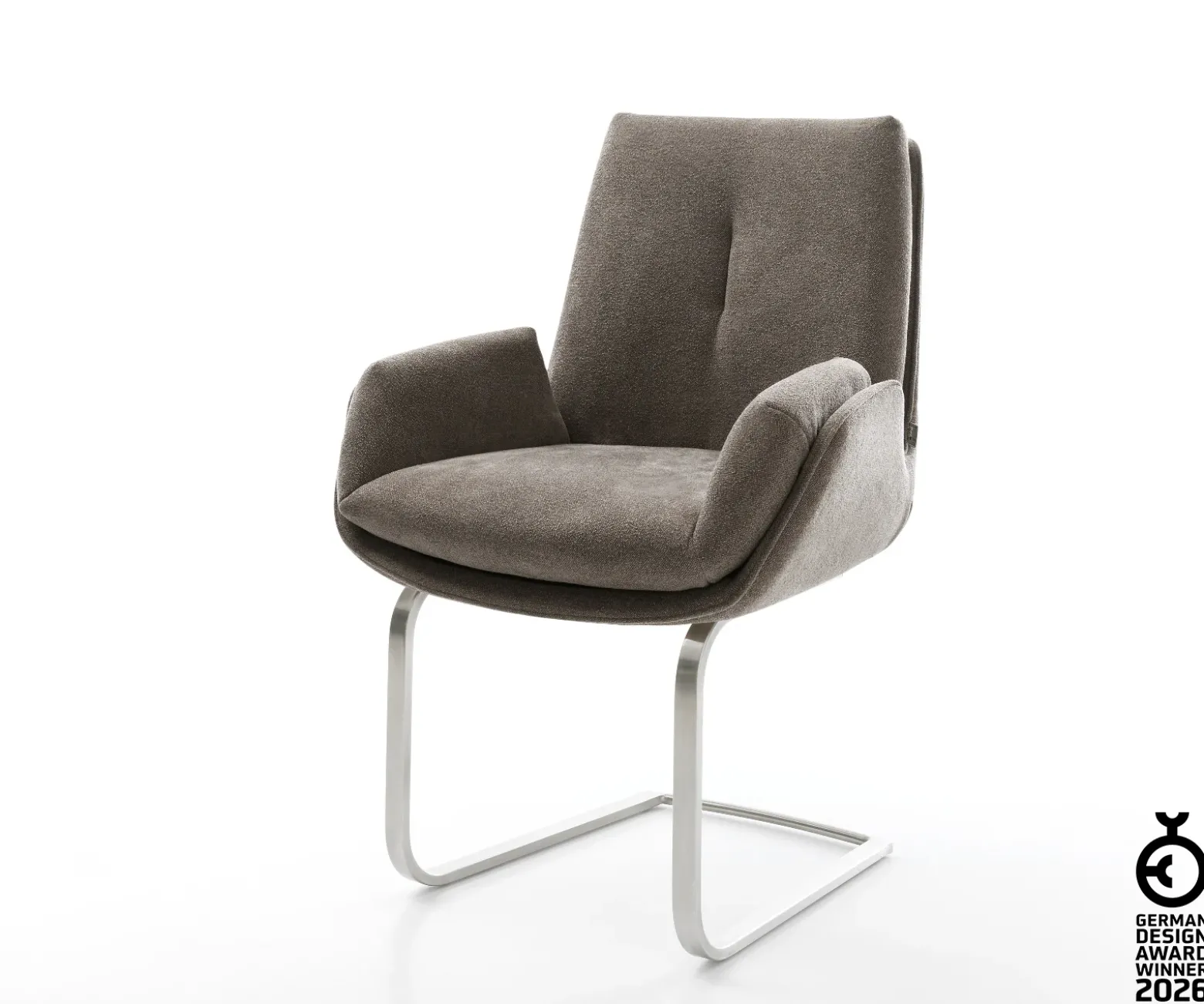 FreischwingerClea-Flex Strukturstoff Soft Taupe Freischwinger flach Edelstahl Sofort versandfertig