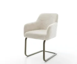 FreischwingerGreg-Flex Plüsch Creme-Weiß Freischwinger flach Effektfinish Titan Taschenfederkern Sofort versandfertig