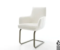 FreischwingerHeira-Flex mit Armlehnen Bouclé Soft Beige Freischwinger flach Effektfinish Titan Taschenfederkern Sofort versandfertig