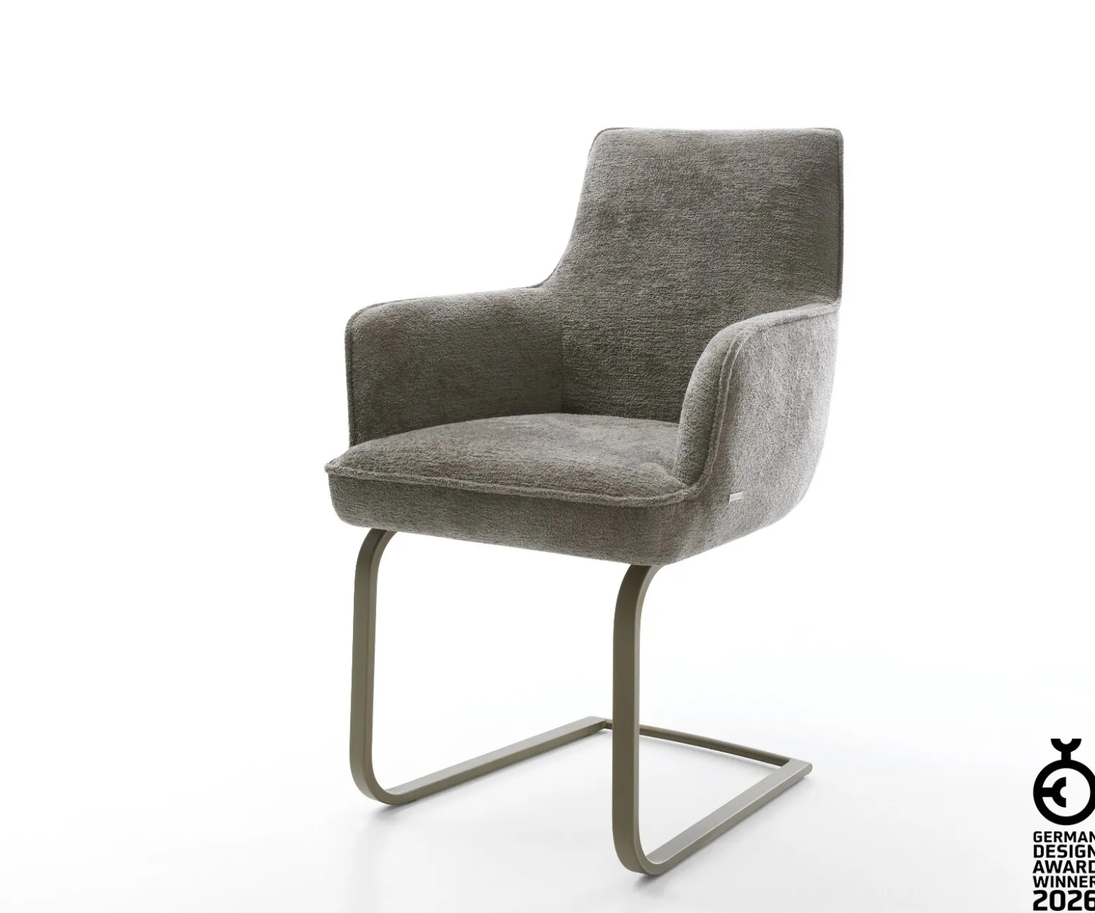 FreischwingerHeira-Flex mit Armlehnen Bouclé Soft Schlamm Freischwinger flach Effektfinish Titan Taschenfederkern Sofort versandfertig