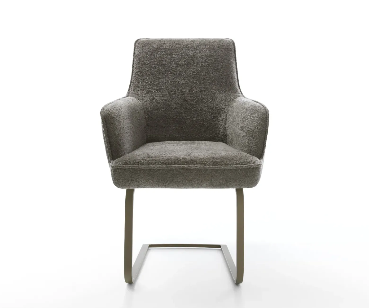 FreischwingerHeira-Flex mit Armlehnen Bouclé Soft Schlamm Freischwinger flach Effektfinish Titan Taschenfederkern Sofort versandfertig