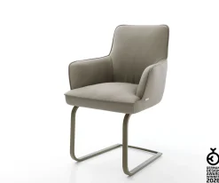 FreischwingerHeira-Flex mit Armlehnen Echt-Leder Schlamm Freischwinger flach Effektfinish Titan Taschenfederkern Sofort versandfertig