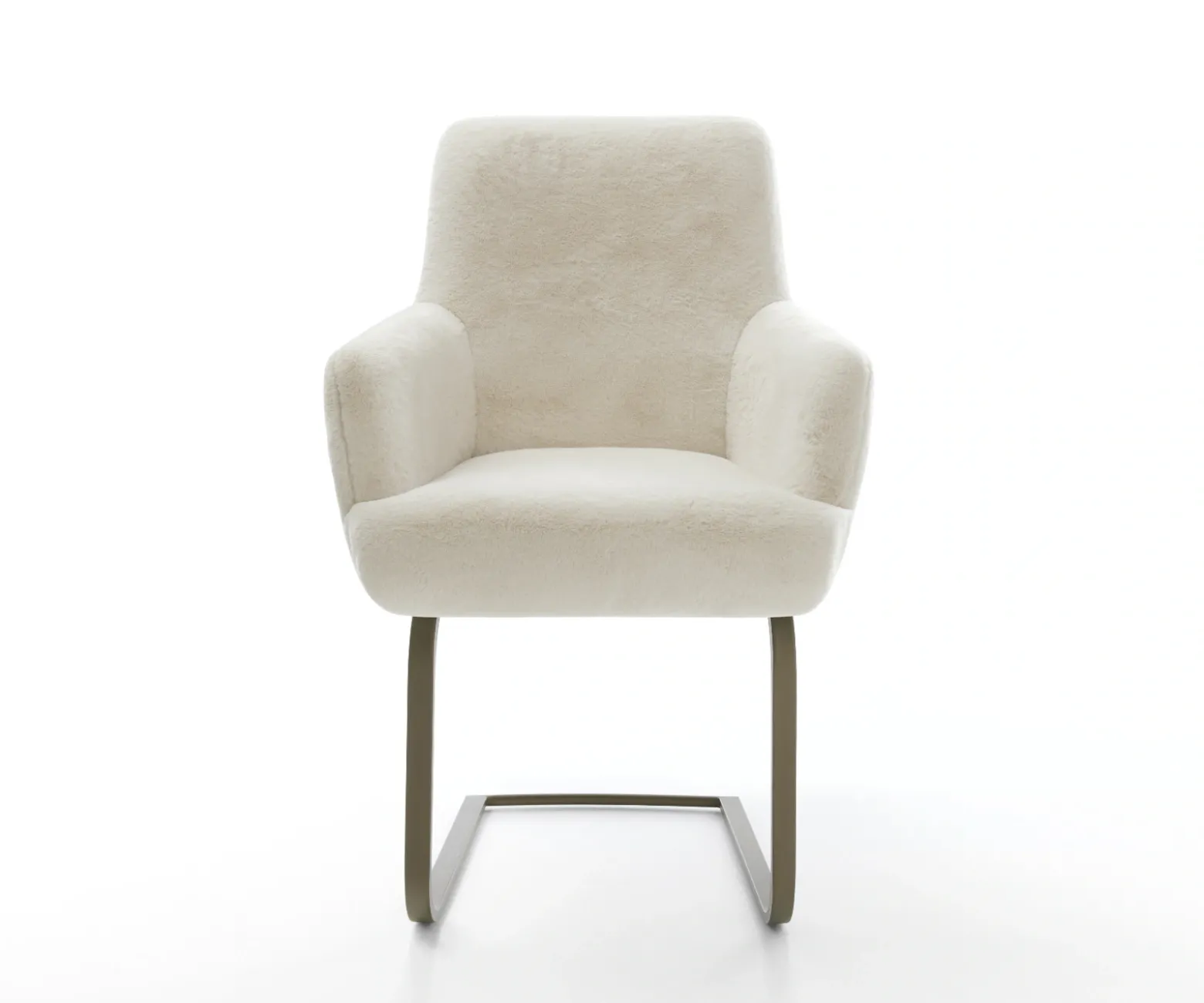 FreischwingerHeira-Flex mit Armlehnen Plüsch Creme-Weiß Freischwinger flach Effektfinish Titan Taschenfederkern Sofort versandfertig