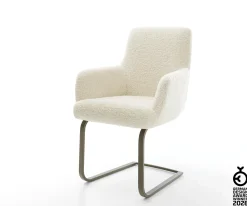 FreischwingerHeira-Flex mit Armlehnen Teddystoff Beige Freischwinger flach Effektfinish Titan Taschenfederkern Sofort versandfertig