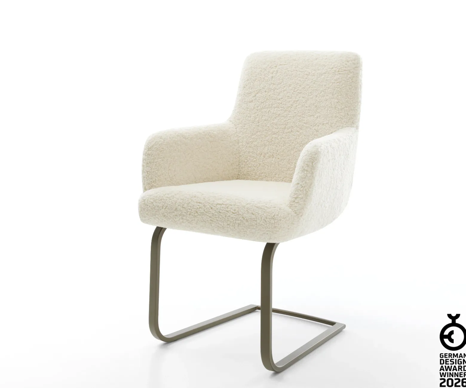 FreischwingerHeira-Flex mit Armlehnen Teddystoff Beige Freischwinger flach Effektfinish Titan Taschenfederkern Sofort versandfertig
