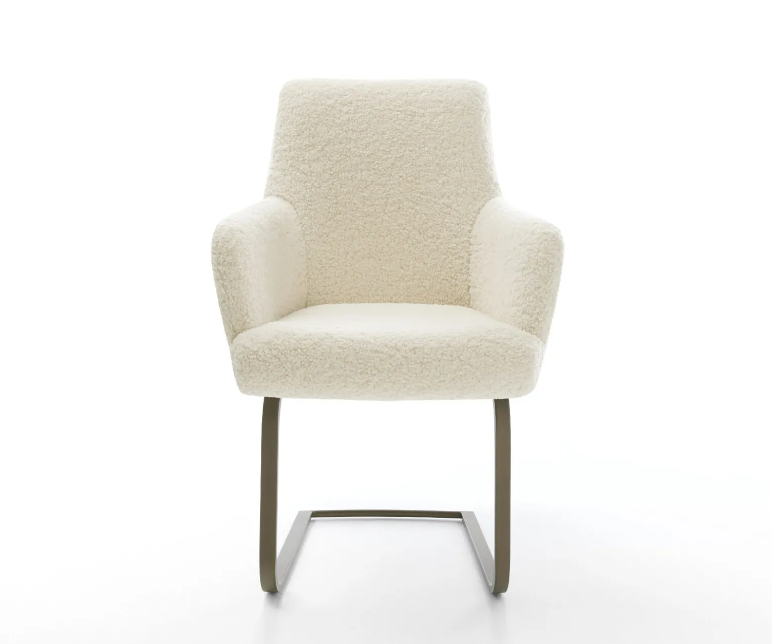 FreischwingerHeira-Flex mit Armlehnen Teddystoff Beige Freischwinger flach Effektfinish Titan Taschenfederkern Sofort versandfertig