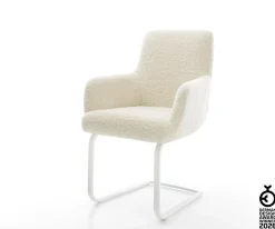 FreischwingerHeira-Flex mit Armlehnen Teddystoff Beige Freischwinger flach Weiß Taschenfederkern Sofort versandfertig