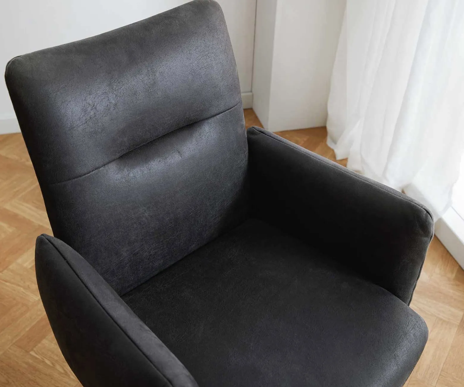 FreischwingerJova-Flex mit Armlehnen Mikrofaser Anthrazit Vintage Freischwinger flach Edelstahl Taschenfederkern Sofort versandfertig