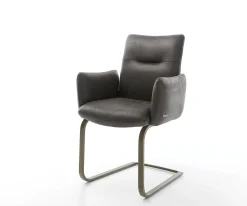 FreischwingerJova-Flex mit Armlehnen Mikrofaser Anthrazit Vintage Freischwinger flach Effektfinish Titan Taschenfederkern Sofort versandfertig