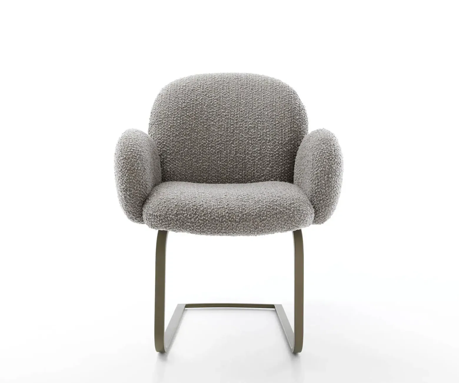 FreischwingerNube-Flex mit Armlehnen Bouclé Silbergrau Freischwinger flach Effektfinish Titan Taschenfederkern Sofort versandfertig