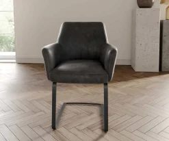 FreischwingerXana-Flex mit Armlehnen Mikrofaser Anthrazit Vintage Freischwinger flach Schwarz Taschenfederkern Sofort versandfertig