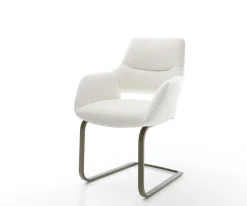 FreischwingerYago-Flex mit Armlehnen Bouclé Creme-Weiß Freischwinger flach Effektfinish Titan Taschenfederkern Sofort versandfertig