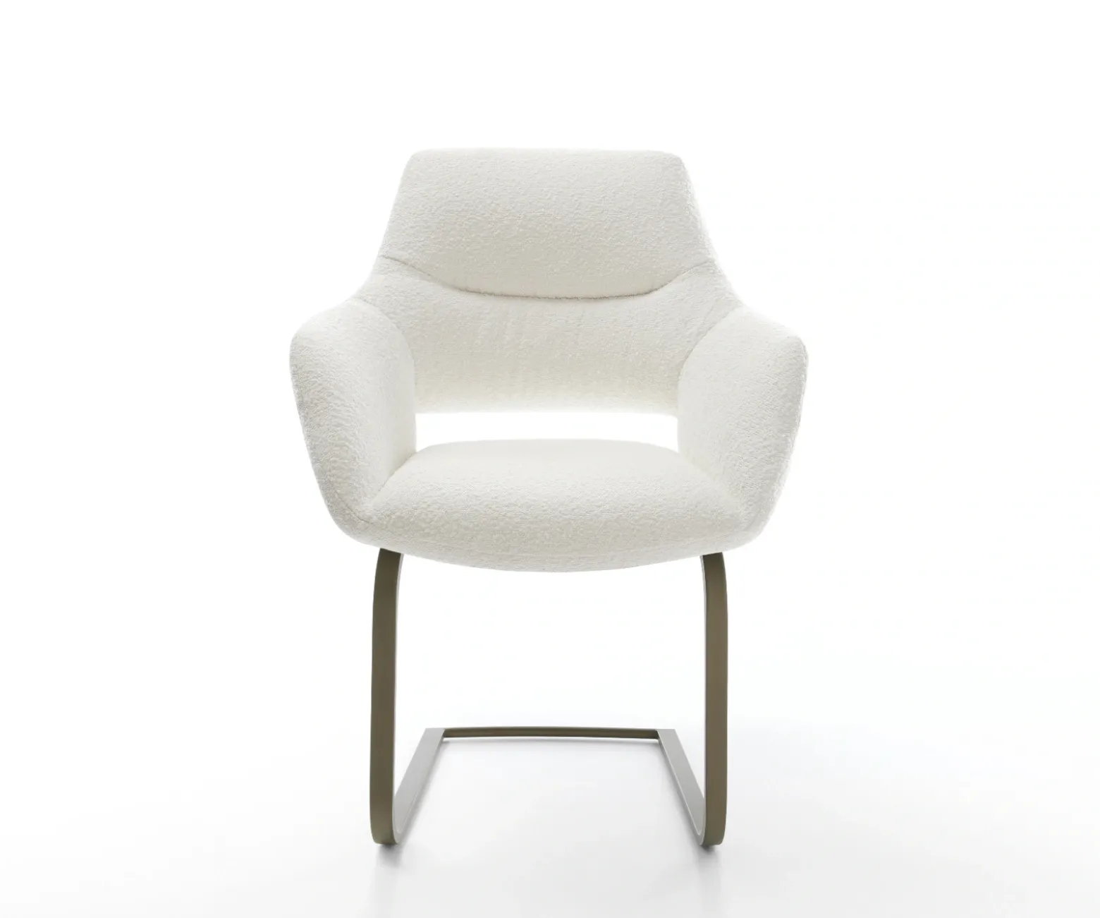 FreischwingerYago-Flex mit Armlehnen Bouclé Creme-Weiß Freischwinger flach Effektfinish Titan Taschenfederkern Sofort versandfertig