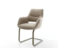 FreischwingerYago-Flex mit Armlehnen Bouclé Schlamm Freischwinger flach Effektfinish Titan Taschenfederkern Sofort versandfertig