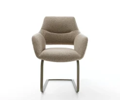 FreischwingerYago-Flex mit Armlehnen Bouclé Schlamm Freischwinger flach Effektfinish Titan Taschenfederkern Sofort versandfertig