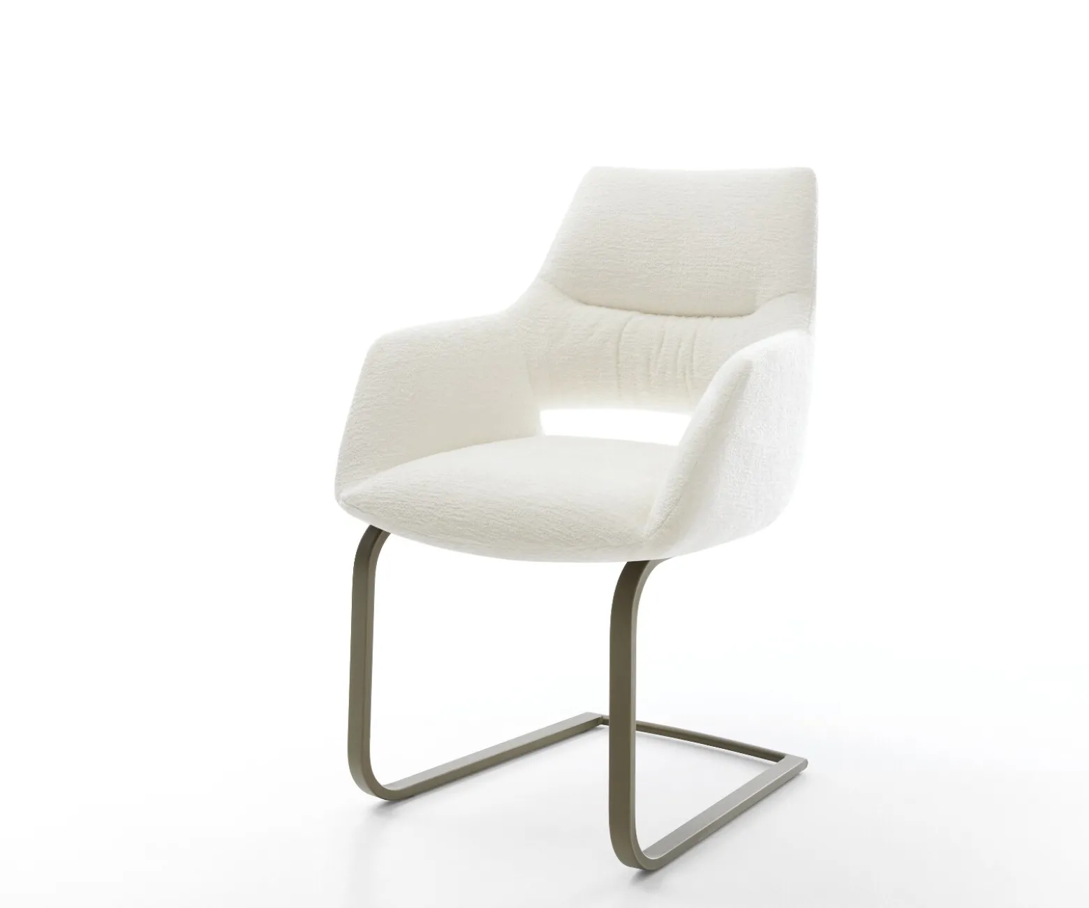 FreischwingerYago-Flex mit Armlehnen Bouclé Soft Beige Freischwinger flach Effektfinish Titan Taschenfederkern Sofort versandfertig