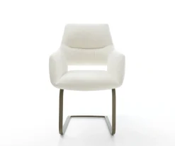 FreischwingerYago-Flex mit Armlehnen Bouclé Soft Beige Freischwinger flach Effektfinish Titan Taschenfederkern Sofort versandfertig