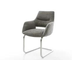 FreischwingerYago-Flex mit Armlehnen Bouclé Soft Schlamm Freischwinger flach Edelstahl Taschenfederkern Sofort versandfertig