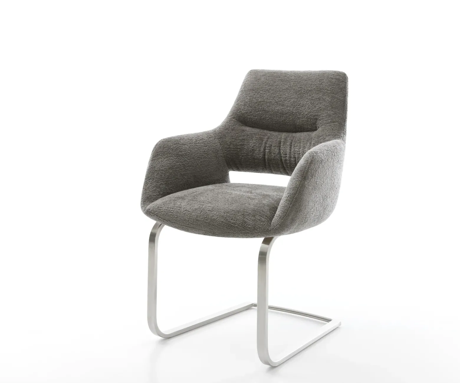 FreischwingerYago-Flex mit Armlehnen Bouclé Soft Schlamm Freischwinger flach Edelstahl Taschenfederkern Sofort versandfertig