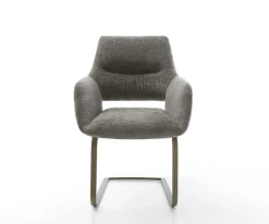 FreischwingerYago-Flex mit Armlehnen Bouclé Soft Schlamm Freischwinger flach Effektfinish Titan Taschenfederkern Sofort versandfertig